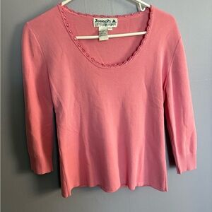 VTG 90s Joseph A Qu’est-ce que c’est Silk? Pink scoop knit top 3/4 sleeves L